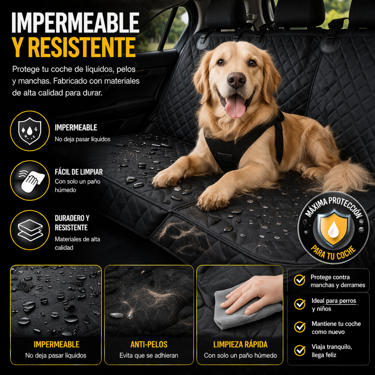 Protector de asiento de coche para perros
