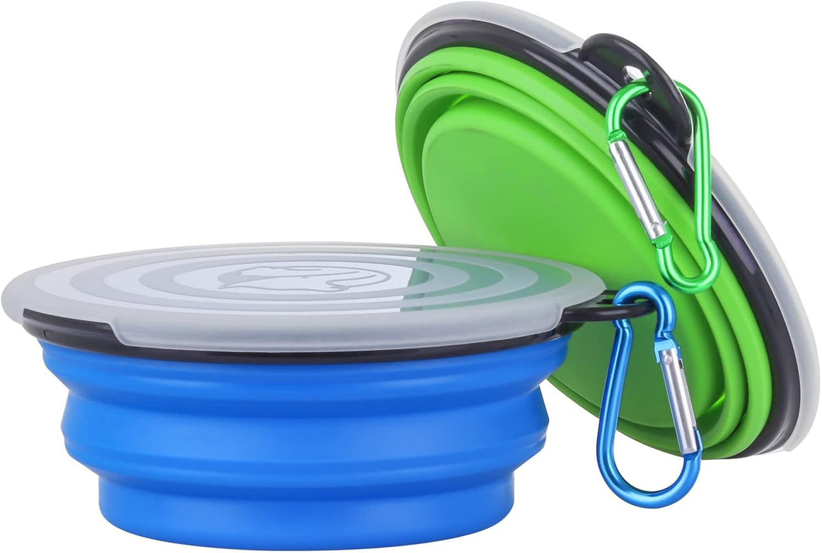 Cuencos plegables de viaje con tapa — Pack de 2 (azul y verde)