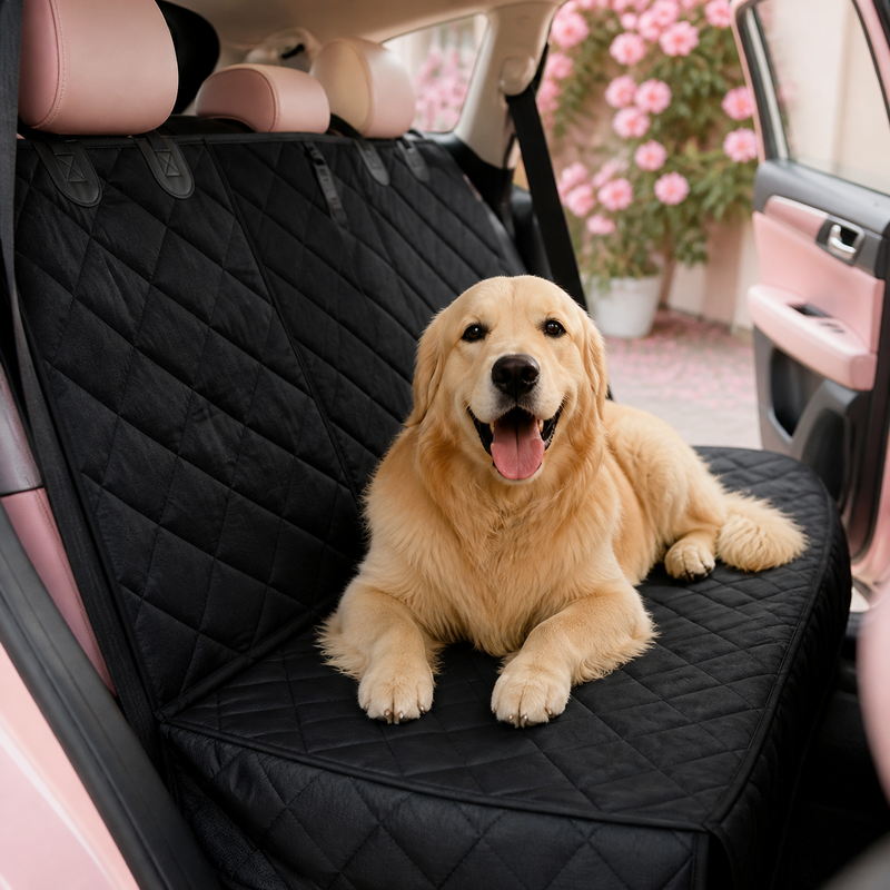Perro tumbado sobre el protector en el asiento trasero (imagen ilustrativa generada con IA)